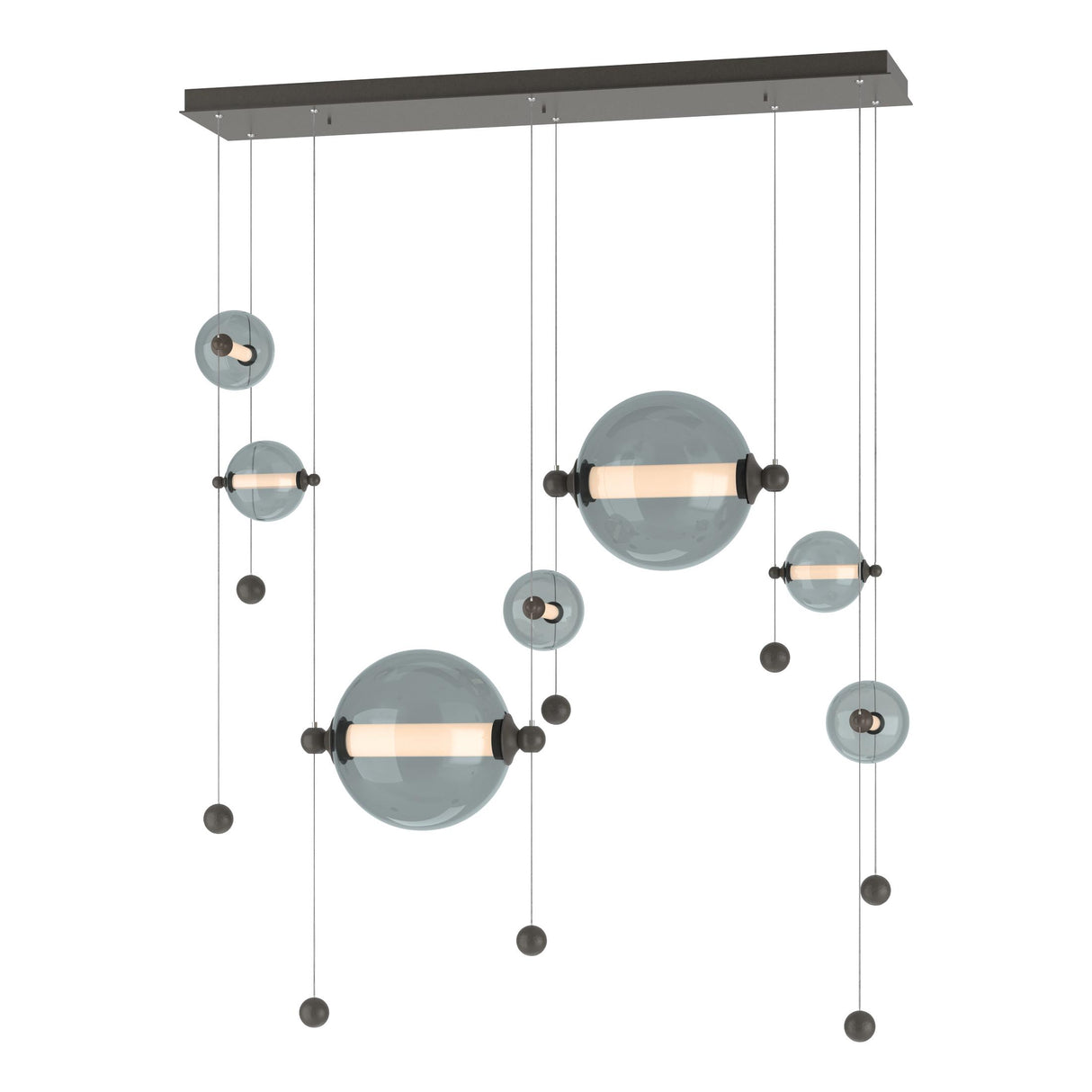 Hubbardton Forge 2021 Dark Smoke Cool Grey Glass (YL) Standard Abacus 7-Light Double Linear LED Pendant