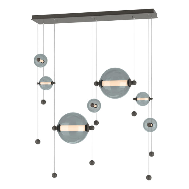 Hubbardton Forge 2021 Dark Smoke Cool Grey Glass (YL) Standard Abacus 7-Light Double Linear LED Pendant