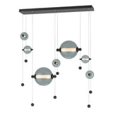 Hubbardton Forge 2021 Black Cool Grey Glass (YL) Standard Abacus 7-Light Double Linear LED Pendant