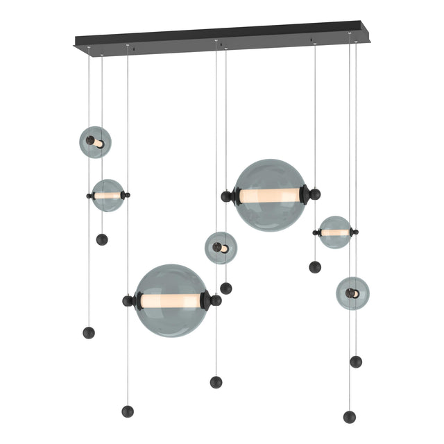 Hubbardton Forge 2021 Black Cool Grey Glass (YL) Standard Abacus 7-Light Double Linear LED Pendant