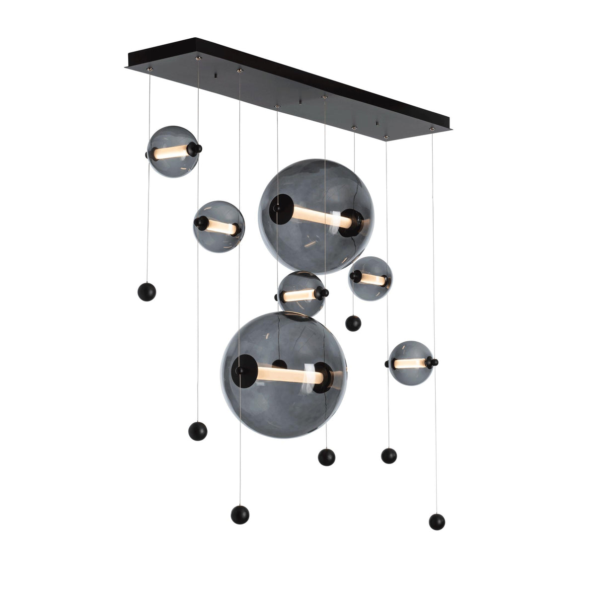 Hubbardton Forge 2021 Black Cool Grey Glass (YL) Standard Abacus 7-Light Double Linear LED Pendant