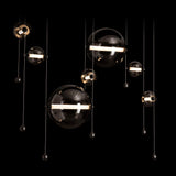 Hubbardton Forge 2021 Black Cool Grey Glass (YL) Standard Abacus 7-Light Double Linear LED Pendant
