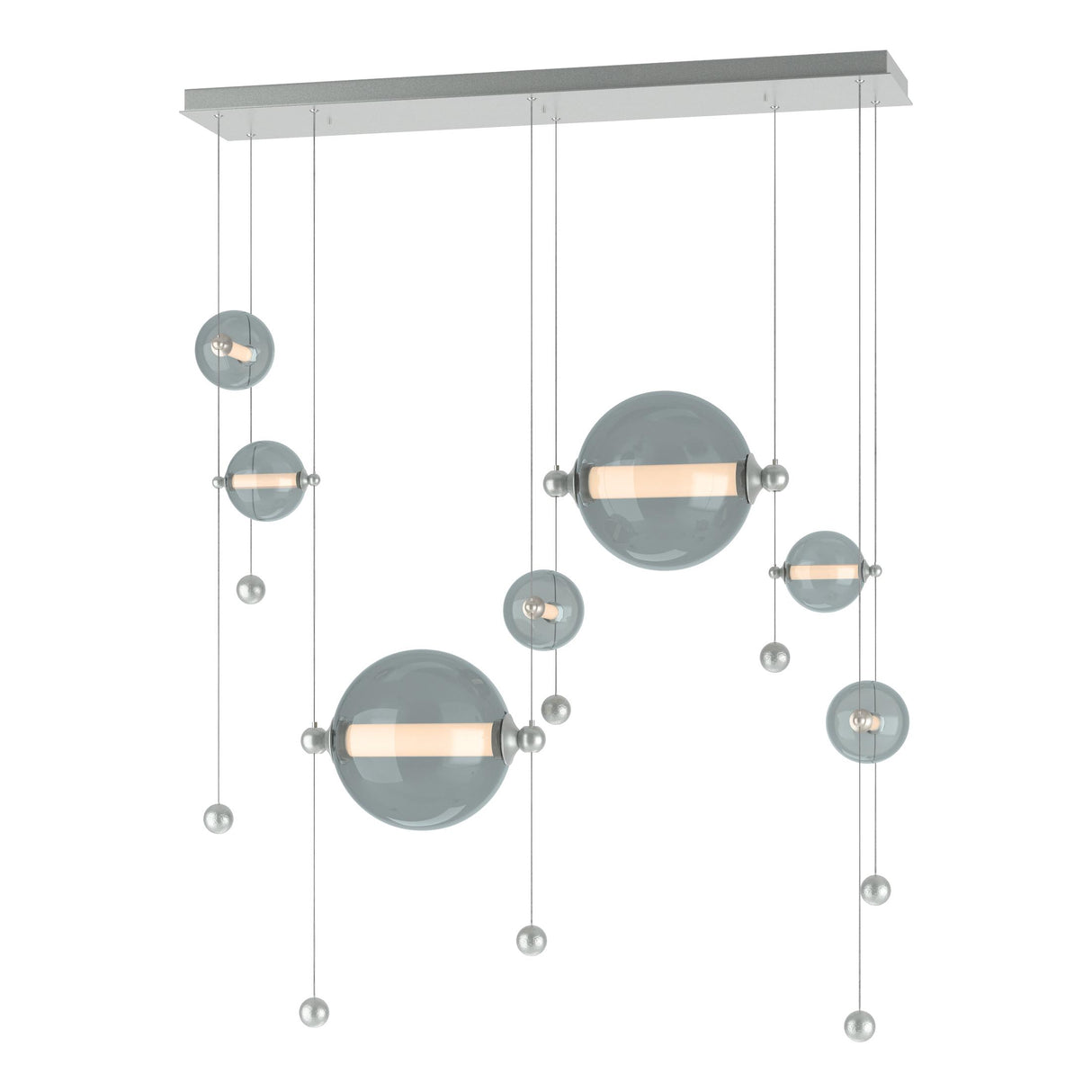 Hubbardton Forge 2021 Vintage Platinum Cool Grey Glass (YL) Standard Abacus 7-Light Double Linear LED Pendant