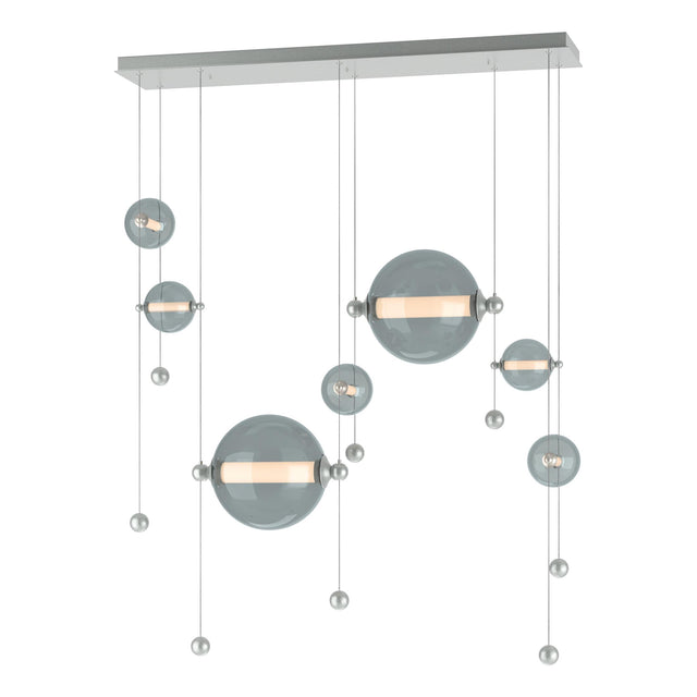 Hubbardton Forge 2021 Vintage Platinum Cool Grey Glass (YL) Standard Abacus 7-Light Double Linear LED Pendant