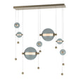 Hubbardton Forge 2021 Soft Gold Cool Grey Glass (YL) Standard Abacus 7-Light Double Linear LED Pendant
