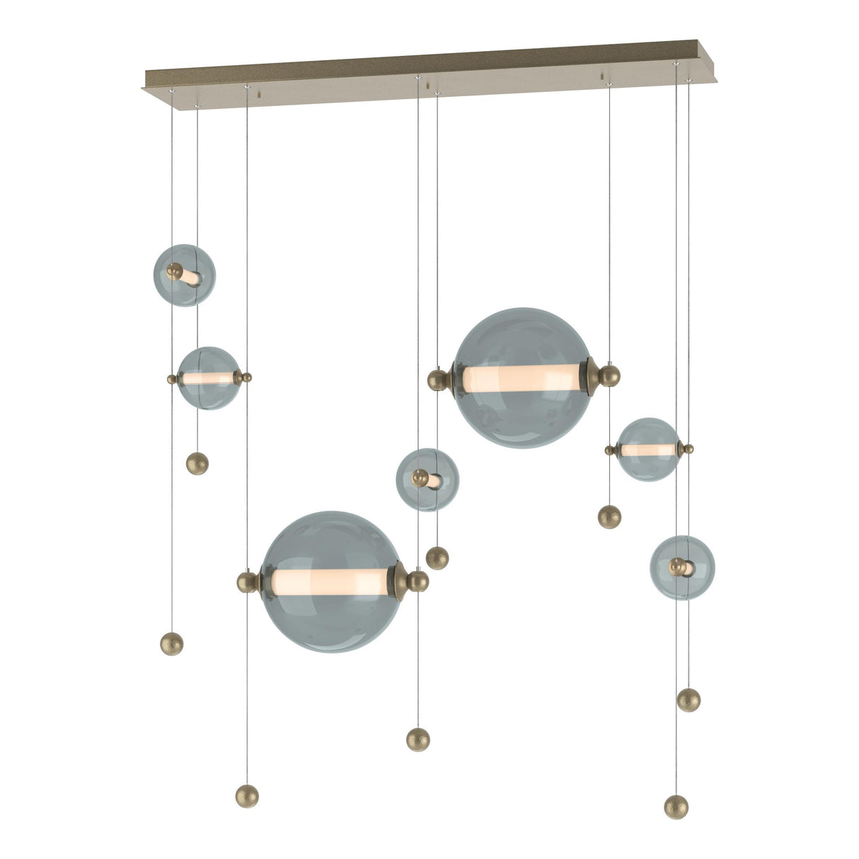 Hubbardton Forge 2021 Soft Gold Cool Grey Glass (YL) Standard Abacus 7-Light Double Linear LED Pendant