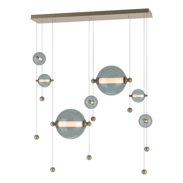 Hubbardton Forge 2021 Soft Gold Cool Grey Glass (YL) Standard Abacus 7-Light Double Linear LED Pendant