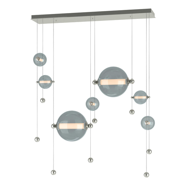 Hubbardton Forge 2021 Sterling Cool Grey Glass (YL) Standard Abacus 7-Light Double Linear LED Pendant