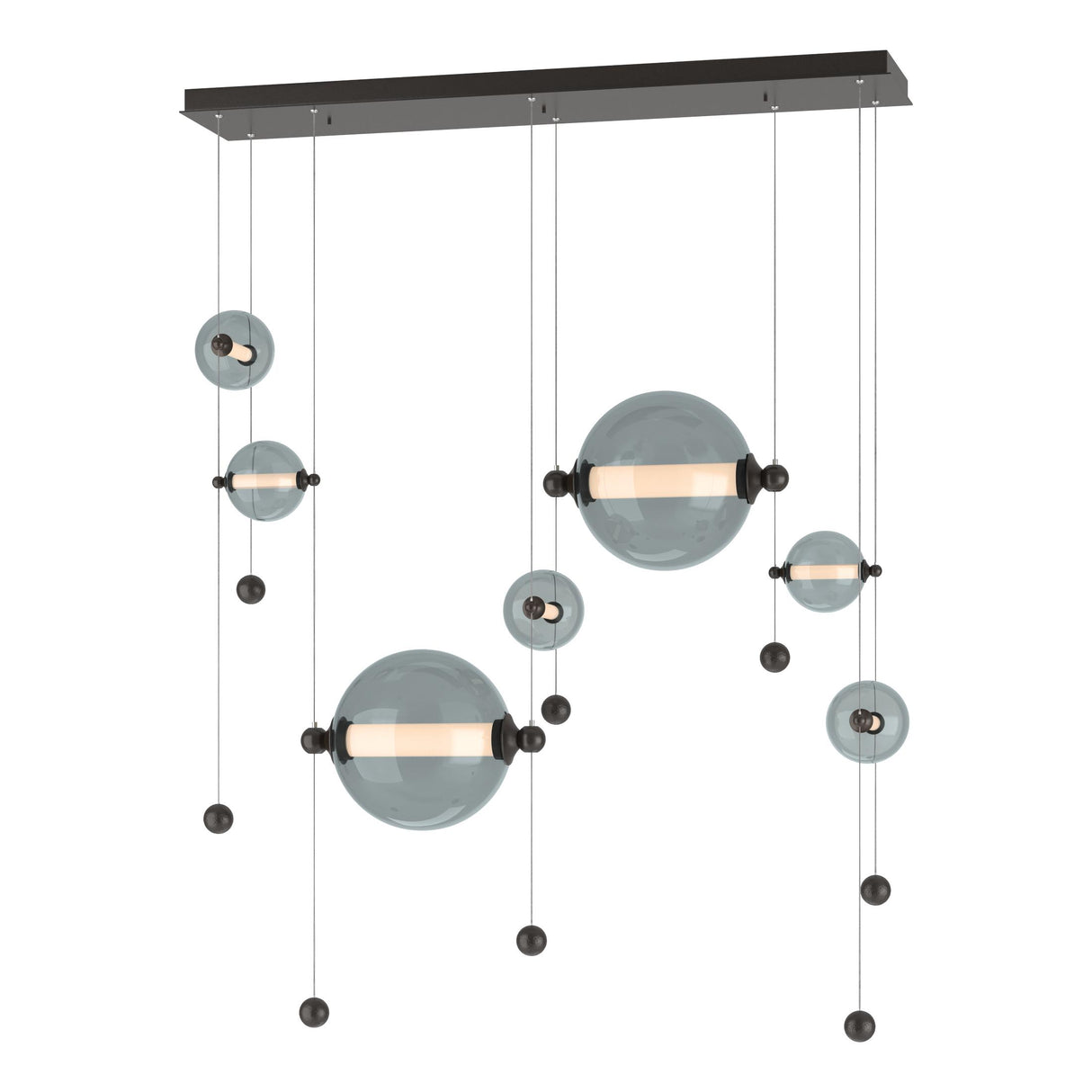 Hubbardton Forge 2021 Oil Rubbed Bronze Cool Grey Glass (YL) Standard Abacus 7-Light Double Linear LED Pendant