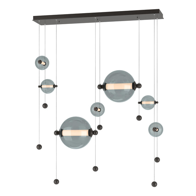 Hubbardton Forge 2021 Oil Rubbed Bronze Cool Grey Glass (YL) Standard Abacus 7-Light Double Linear LED Pendant