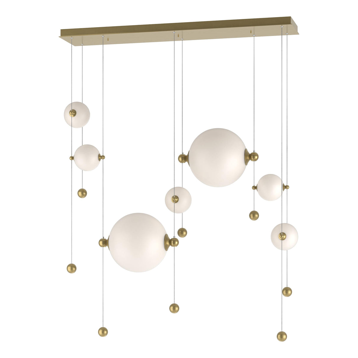 Hubbardton Forge 2021 Modern Brass Opal Glass (GG) Standard Abacus 7-Light Double Linear LED Pendant