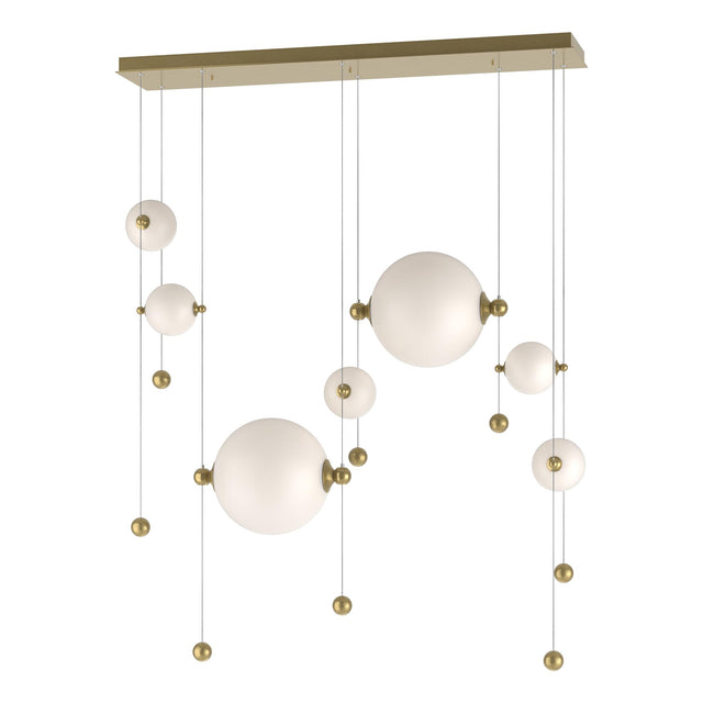 Hubbardton Forge 2021 Modern Brass Opal Glass (GG) Standard Abacus 7-Light Double Linear LED Pendant