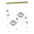 Hubbardton Forge 2021 Modern Brass Cool Grey Glass (YL) Standard Abacus 7-Light Double Linear LED Pendant