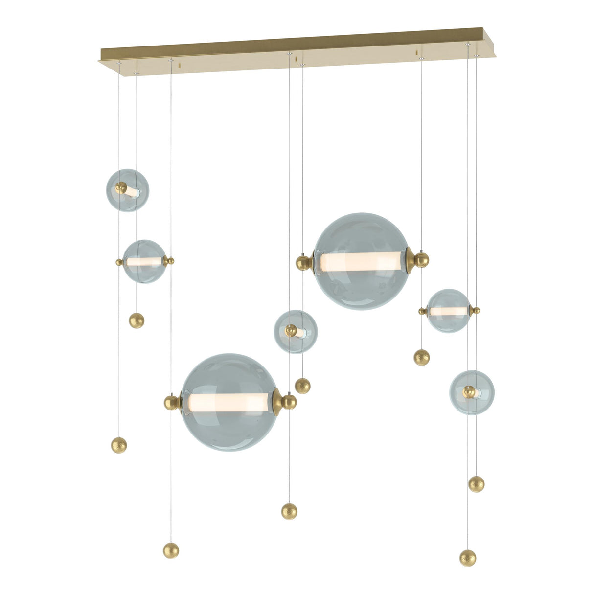 Hubbardton Forge 2021 Modern Brass Cool Grey Glass (YL) Standard Abacus 7-Light Double Linear LED Pendant