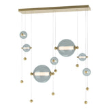 Hubbardton Forge 2021 Modern Brass Cool Grey Glass (YL) Standard Abacus 7-Light Double Linear LED Pendant