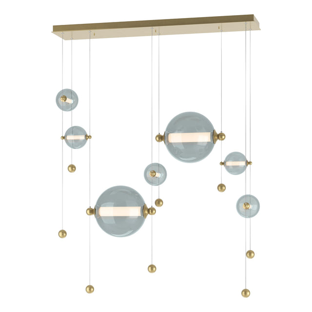 Hubbardton Forge 2021 Modern Brass Cool Grey Glass (YL) Standard Abacus 7-Light Double Linear LED Pendant