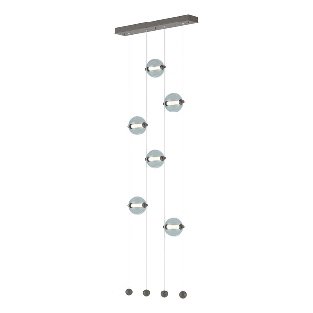 Hubbardton Forge 2020 Dark Smoke Cool Grey Glass (YL) Standard Abacus 6-Light Ceiling-to-Floor LED Pendant