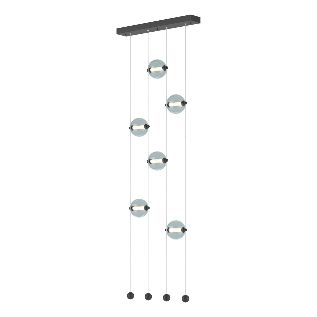 Hubbardton Forge 2020 Black Cool Grey Glass (YL) Standard Abacus 6-Light Ceiling-to-Floor LED Pendant