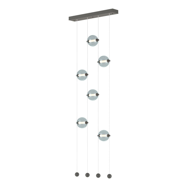 Hubbardton Forge 2020 Natural Iron Cool Grey Glass (YL) Standard Abacus 6-Light Ceiling-to-Floor LED Pendant