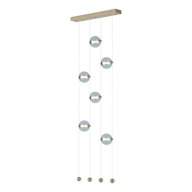 Hubbardton Forge 2020 Soft Gold Cool Grey Glass (YL) Standard Abacus 6-Light Ceiling-to-Floor LED Pendant