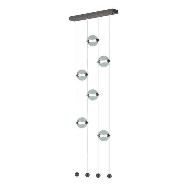 Hubbardton Forge 2020 Oil Rubbed Bronze Cool Grey Glass (YL) Standard Abacus 6-Light Ceiling-to-Floor LED Pendant