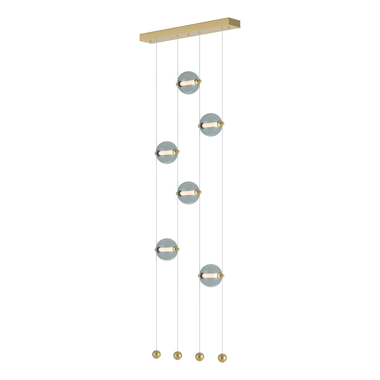Hubbardton Forge 2020 Modern Brass Cool Grey Glass (YL) Standard Abacus 6-Light Ceiling-to-Floor LED Pendant
