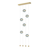 Hubbardton Forge 2020 Modern Brass Cool Grey Glass (YL) Standard Abacus 6-Light Ceiling-to-Floor LED Pendant