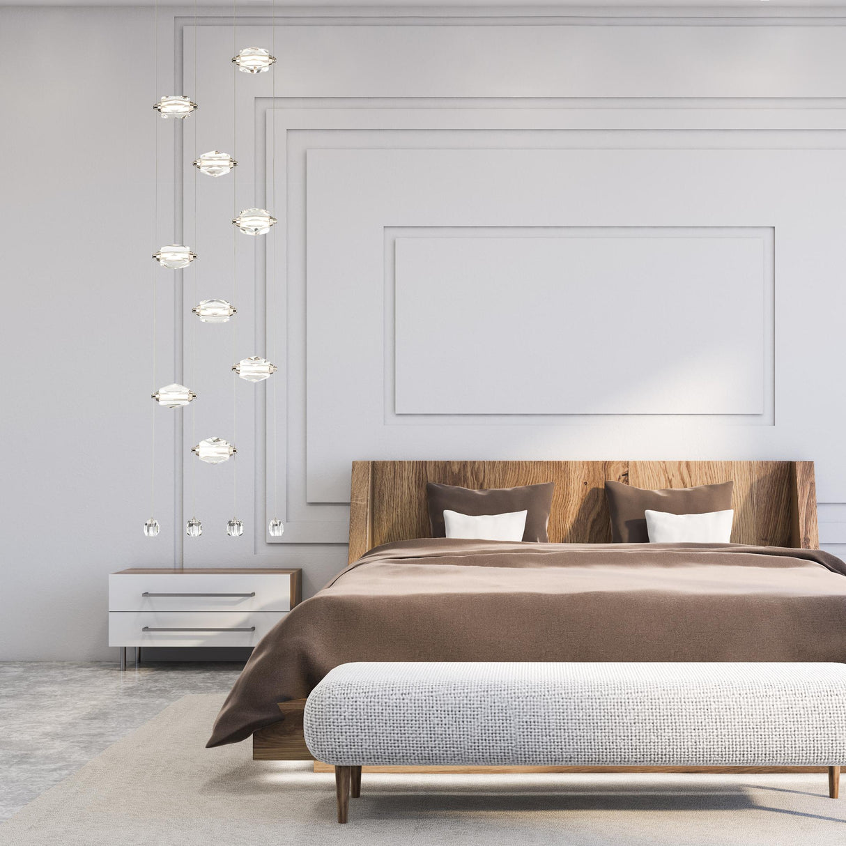 Hubbardton Forge 2023 Modern Brass Crystal Standard Gatsby 9-Light LED Pendant