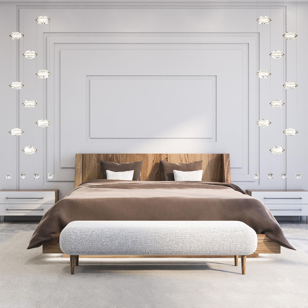 Hubbardton Forge 2023 Modern Brass Crystal Standard Gatsby 9-Light LED Pendant