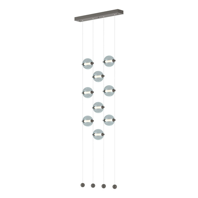 Hubbardton Forge 2020 Dark Smoke Cool Grey Glass (YL) Standard Abacus 9-Light Ceiling-to-Floor LED Pendant