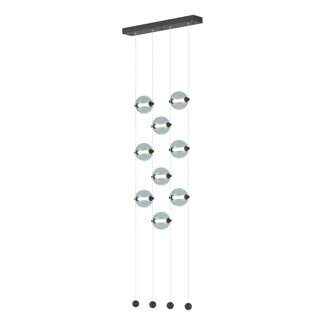Hubbardton Forge 2020 Black Cool Grey Glass (YL) Standard Abacus 9-Light Ceiling-to-Floor LED Pendant