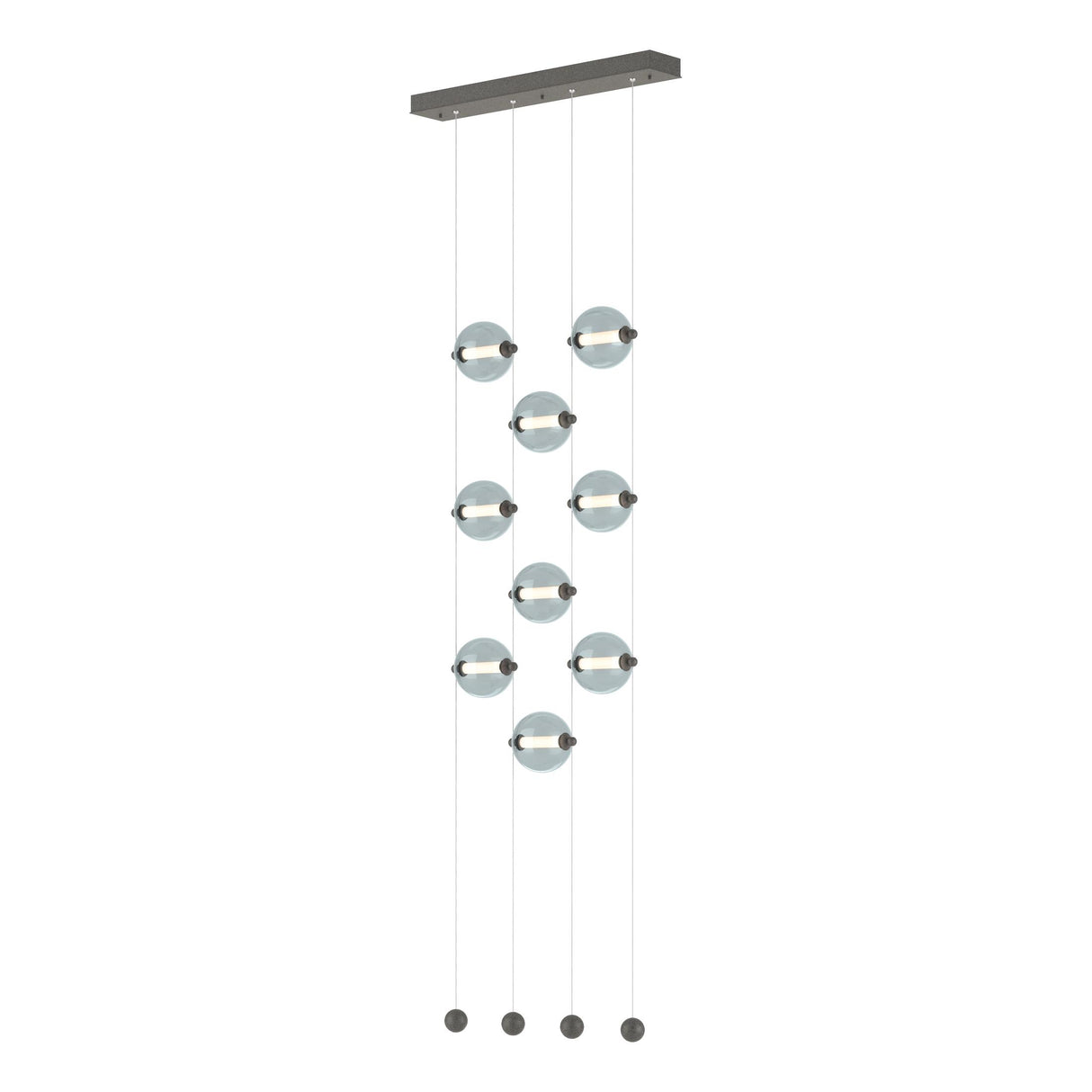 Hubbardton Forge 2020 Natural Iron Cool Grey Glass (YL) Standard Abacus 9-Light Ceiling-to-Floor LED Pendant