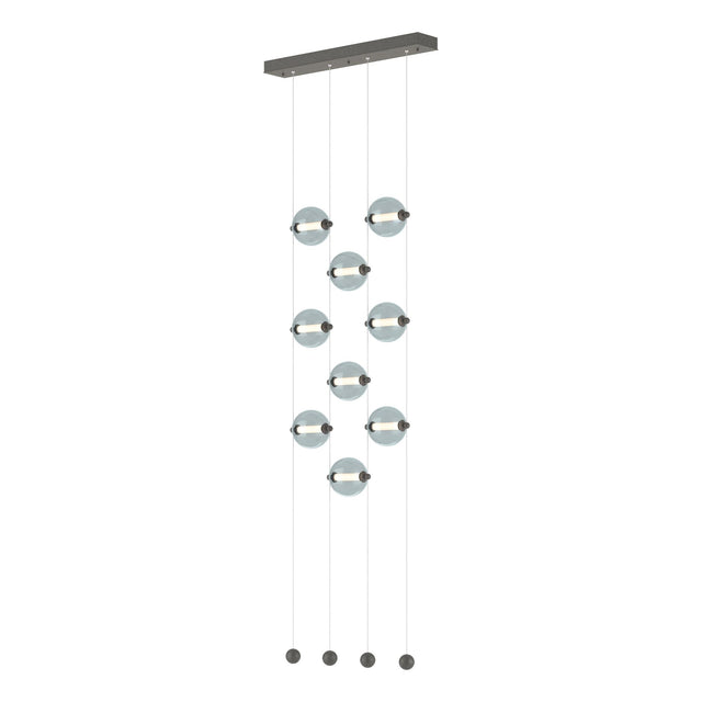 Hubbardton Forge 2020 Natural Iron Cool Grey Glass (YL) Standard Abacus 9-Light Ceiling-to-Floor LED Pendant