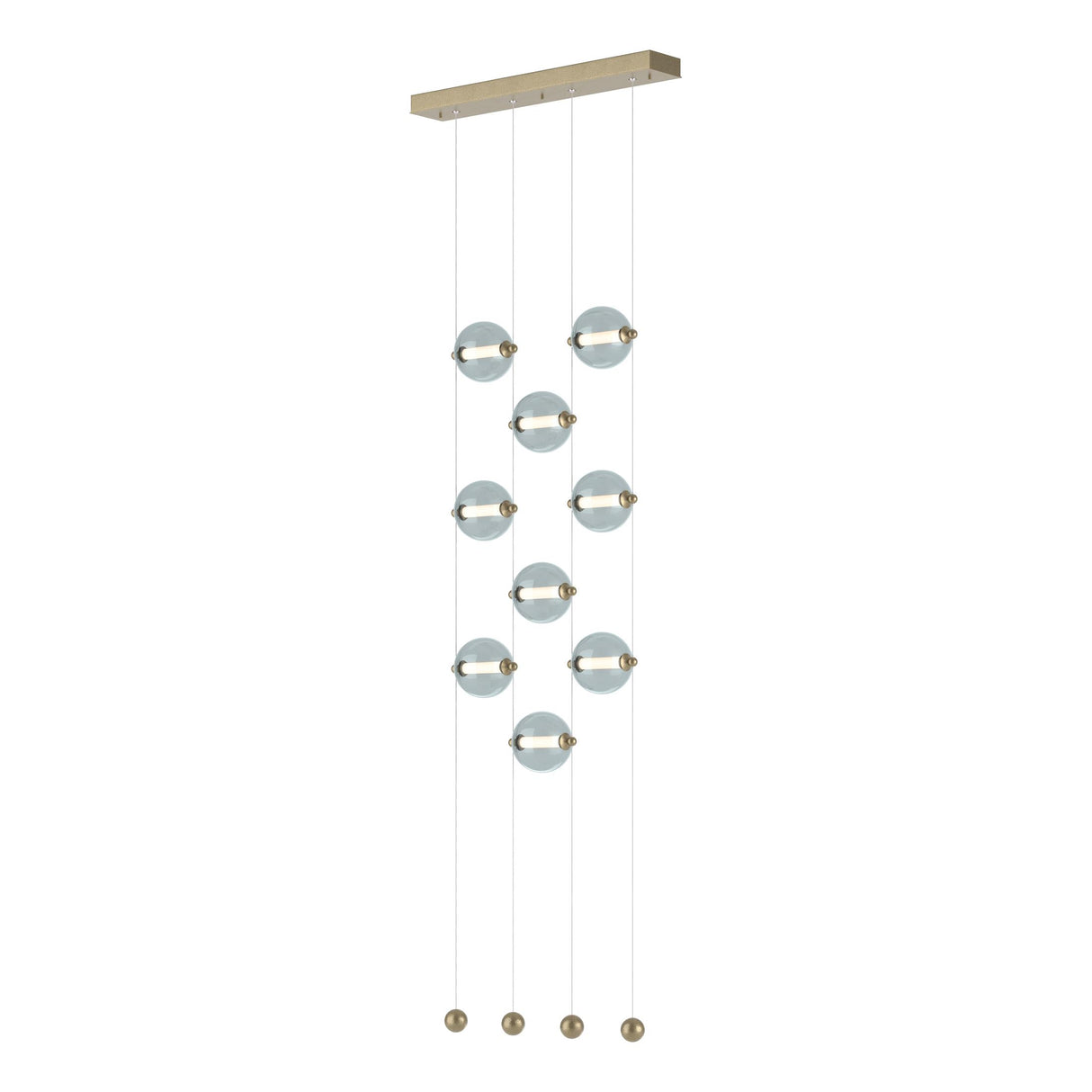 Hubbardton Forge 2020 Soft Gold Cool Grey Glass (YL) Standard Abacus 9-Light Ceiling-to-Floor LED Pendant