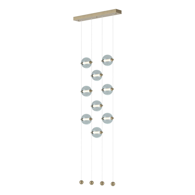 Hubbardton Forge 2020 Soft Gold Cool Grey Glass (YL) Standard Abacus 9-Light Ceiling-to-Floor LED Pendant