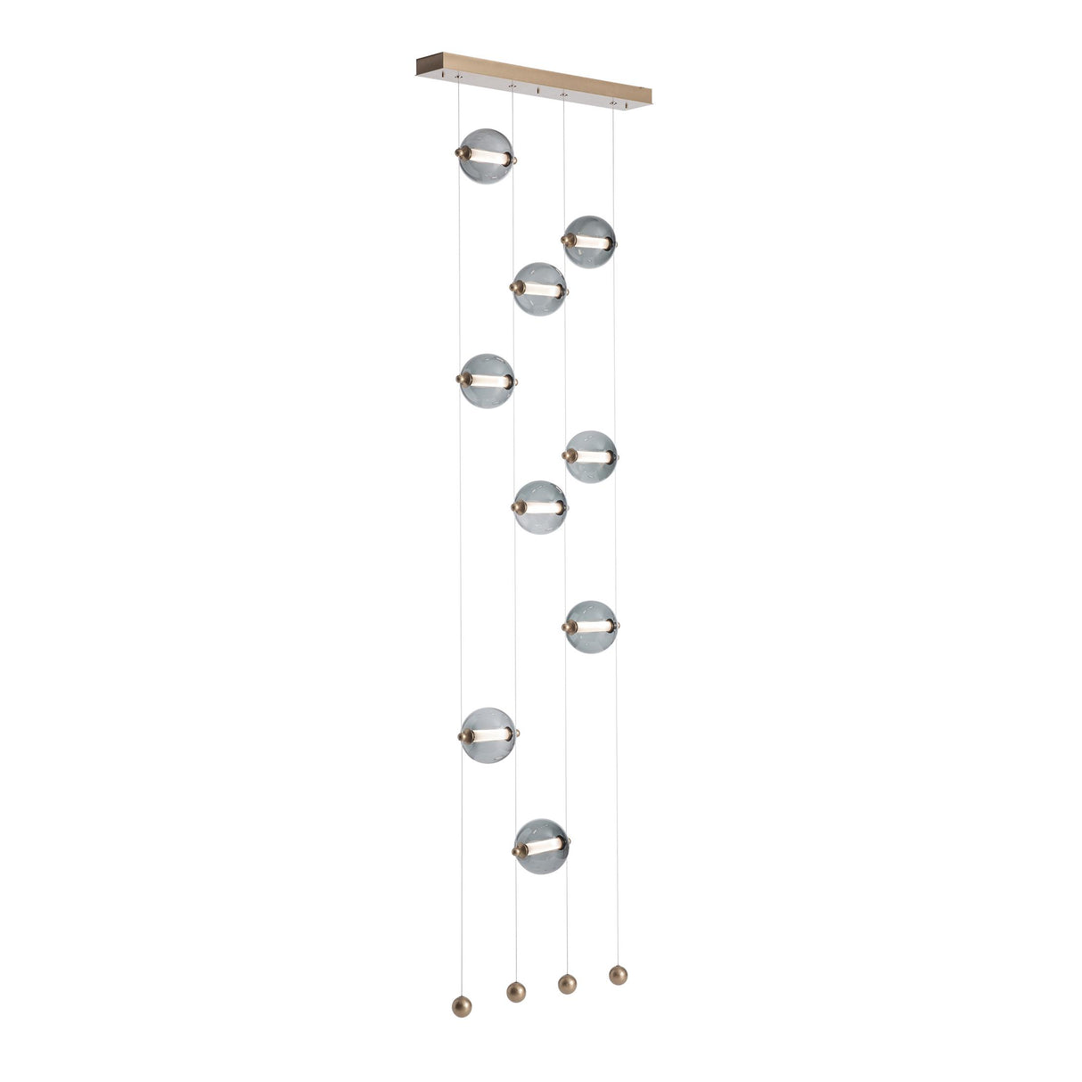 Hubbardton Forge 2020 Soft Gold Cool Grey Glass (YL) Standard Abacus 9-Light Ceiling-to-Floor LED Pendant