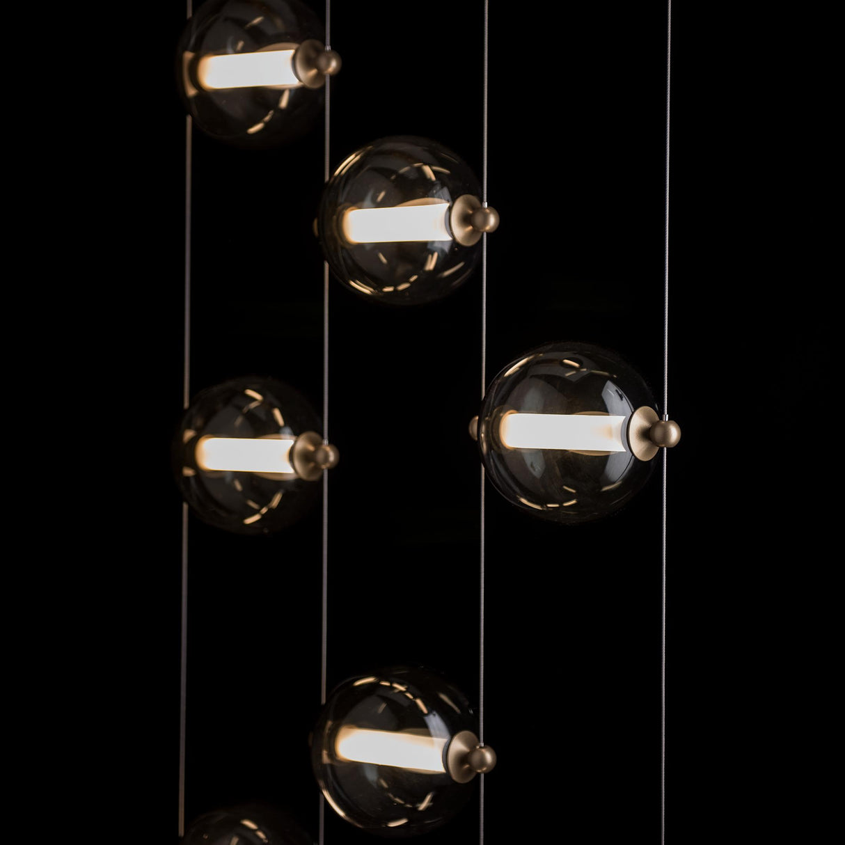 Hubbardton Forge 2020 Soft Gold Cool Grey Glass (YL) Standard Abacus 9-Light Ceiling-to-Floor LED Pendant
