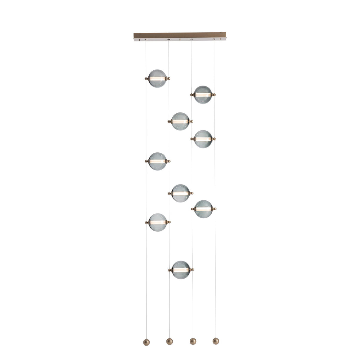 Hubbardton Forge 2020 Soft Gold Cool Grey Glass (YL) Standard Abacus 9-Light Ceiling-to-Floor LED Pendant
