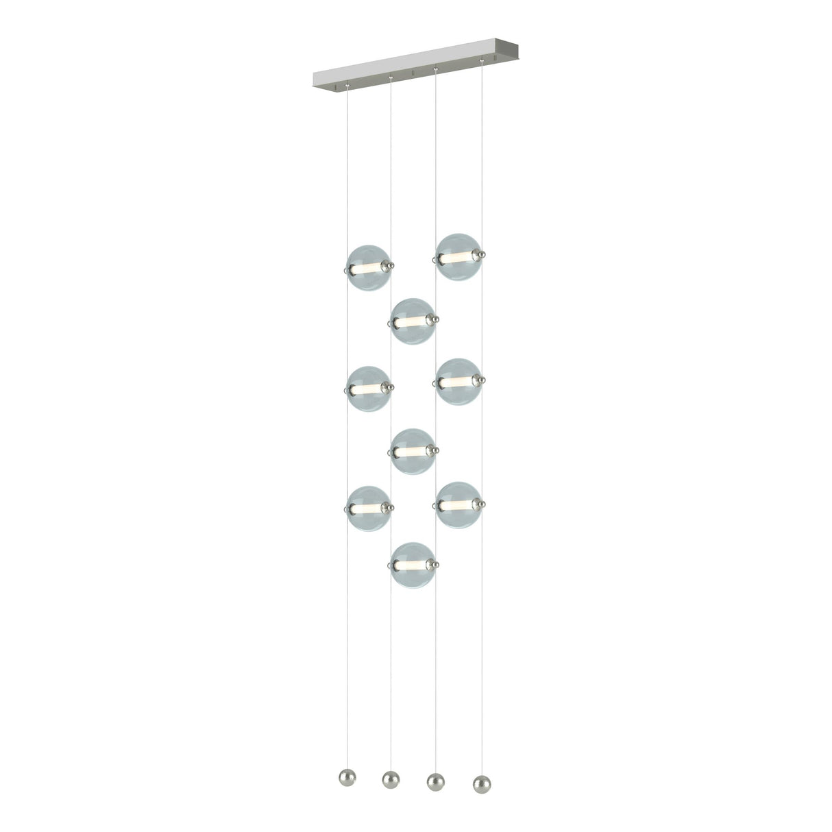 Hubbardton Forge 2020 Sterling Cool Grey Glass (YL) Standard Abacus 9-Light Ceiling-to-Floor LED Pendant