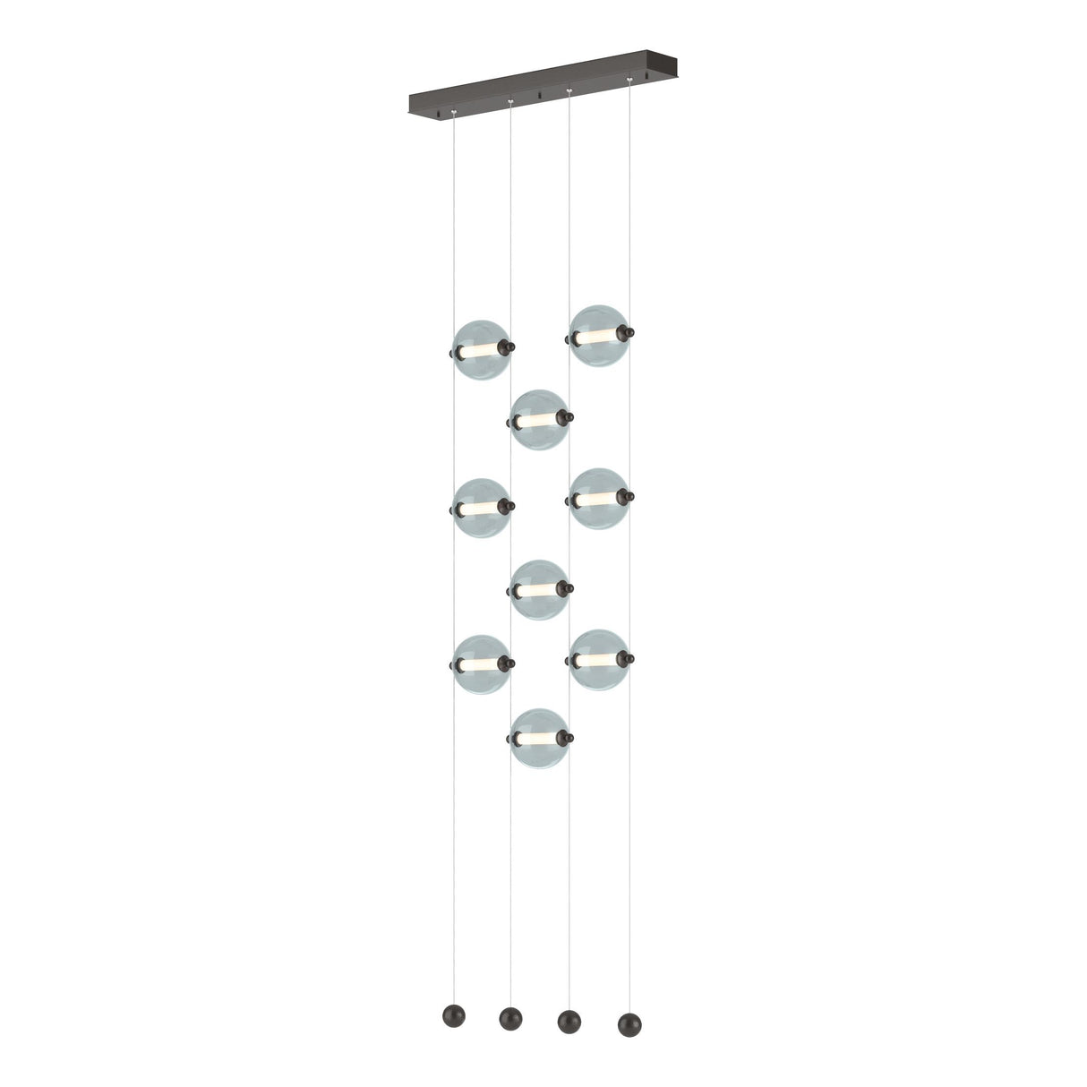 Hubbardton Forge 2020 Oil Rubbed Bronze Cool Grey Glass (YL) Standard Abacus 9-Light Ceiling-to-Floor LED Pendant
