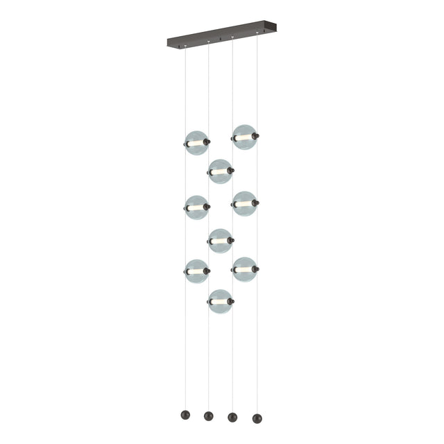 Hubbardton Forge 2020 Oil Rubbed Bronze Cool Grey Glass (YL) Standard Abacus 9-Light Ceiling-to-Floor LED Pendant
