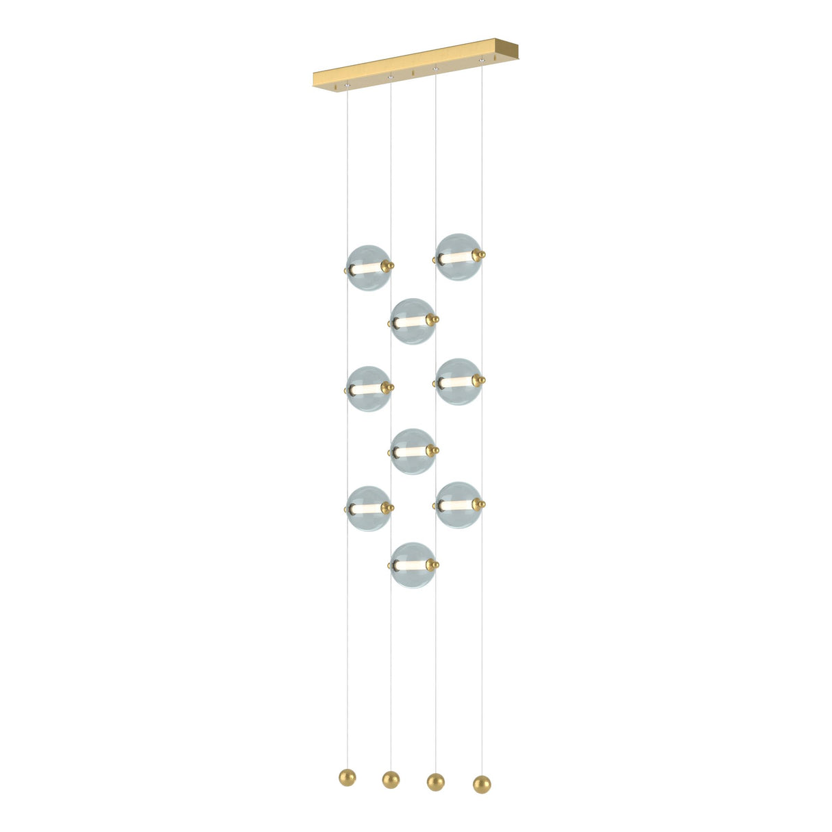 Hubbardton Forge 2020 Modern Brass Cool Grey Glass (YL) Standard Abacus 9-Light Ceiling-to-Floor LED Pendant
