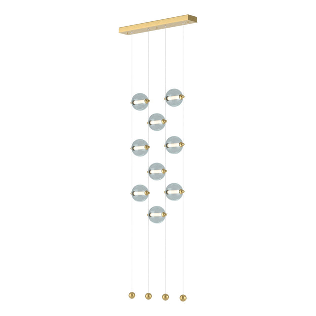 Hubbardton Forge 2020 Modern Brass Cool Grey Glass (YL) Standard Abacus 9-Light Ceiling-to-Floor LED Pendant