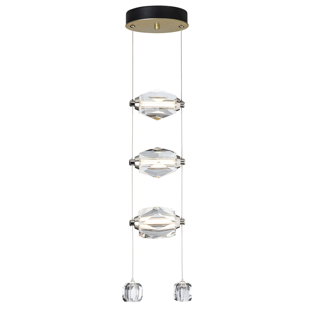 Hubbardton Forge 2023 Modern Brass Crystal Standard Gatsby 3-Light LED Pendant
