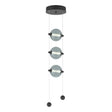 Hubbardton Forge 2023 Black Cool Grey Glass (YL) Standard Abacus 3-Light LED Pendant