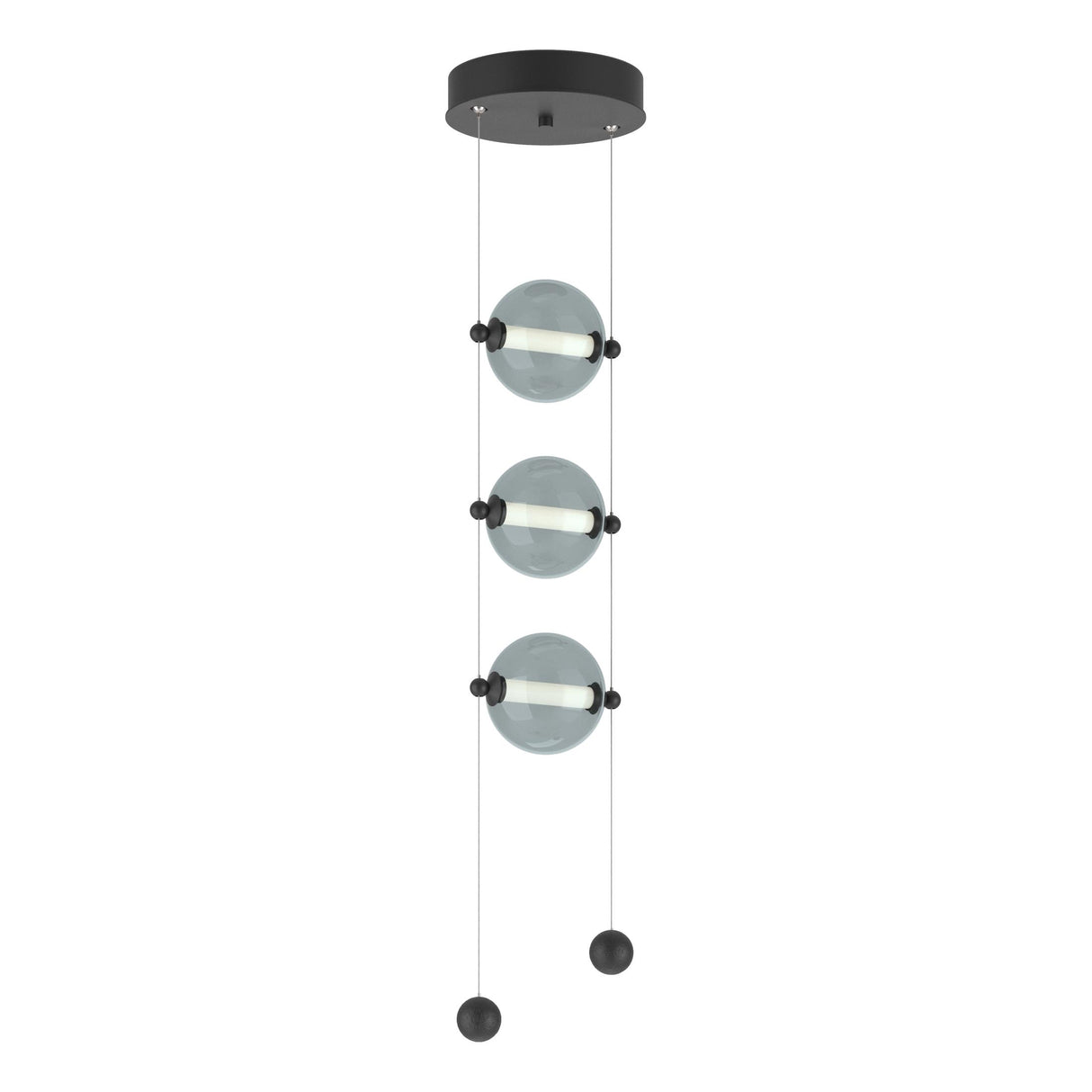 Hubbardton Forge 2023 Black Cool Grey Glass (YL) Standard Abacus 3-Light LED Pendant