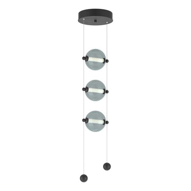 Hubbardton Forge 2023 Black Cool Grey Glass (YL) Standard Abacus 3-Light LED Pendant
