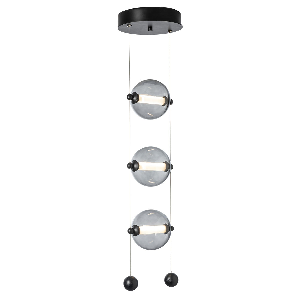Hubbardton Forge 2023 Black Cool Grey Glass (YL) Standard Abacus 3-Light LED Pendant
