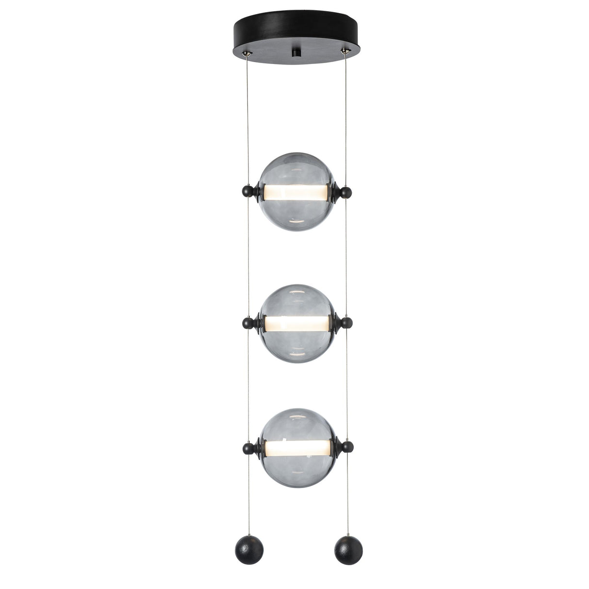 Hubbardton Forge 2023 Black Cool Grey Glass (YL) Standard Abacus 3-Light LED Pendant