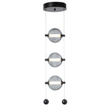 Hubbardton Forge 2023 Black Cool Grey Glass (YL) Standard Abacus 3-Light LED Pendant